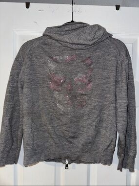 Zadig & Voltaire Gray Hoodie with Rhinestone Skull